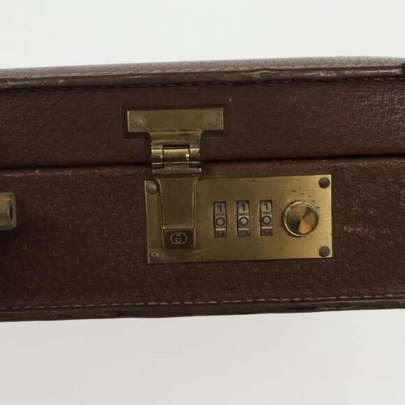 GUCCI Attache Case Trunk Leather Brown Gold - Picture 10 of 15